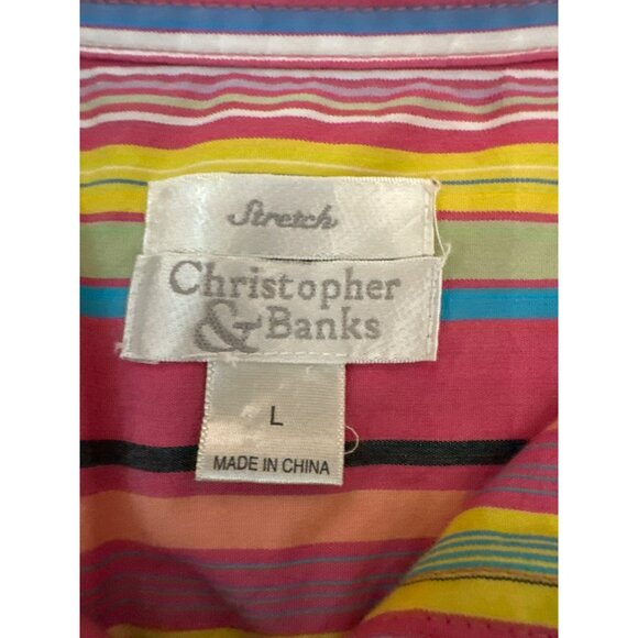 Christopher & Banks Womens Multicolor Striped Button-Up Shirt L Stretch Colorful - Picture 2 of 6